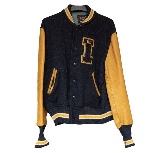 Whiting Vintage 60s Varsity Jacket Leather Wool Collegiate I U of C Preppy Coat